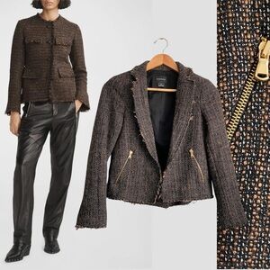 Club Monaco Brown Wool Tweed Boucle Blazer Jacket Designer Formal Career Luxury